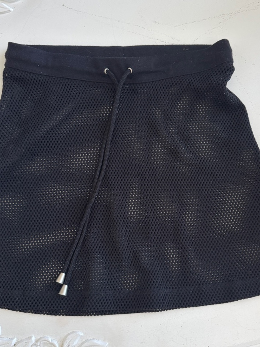 Westbound Beach Black Mesh Drawstring Mini Skirt